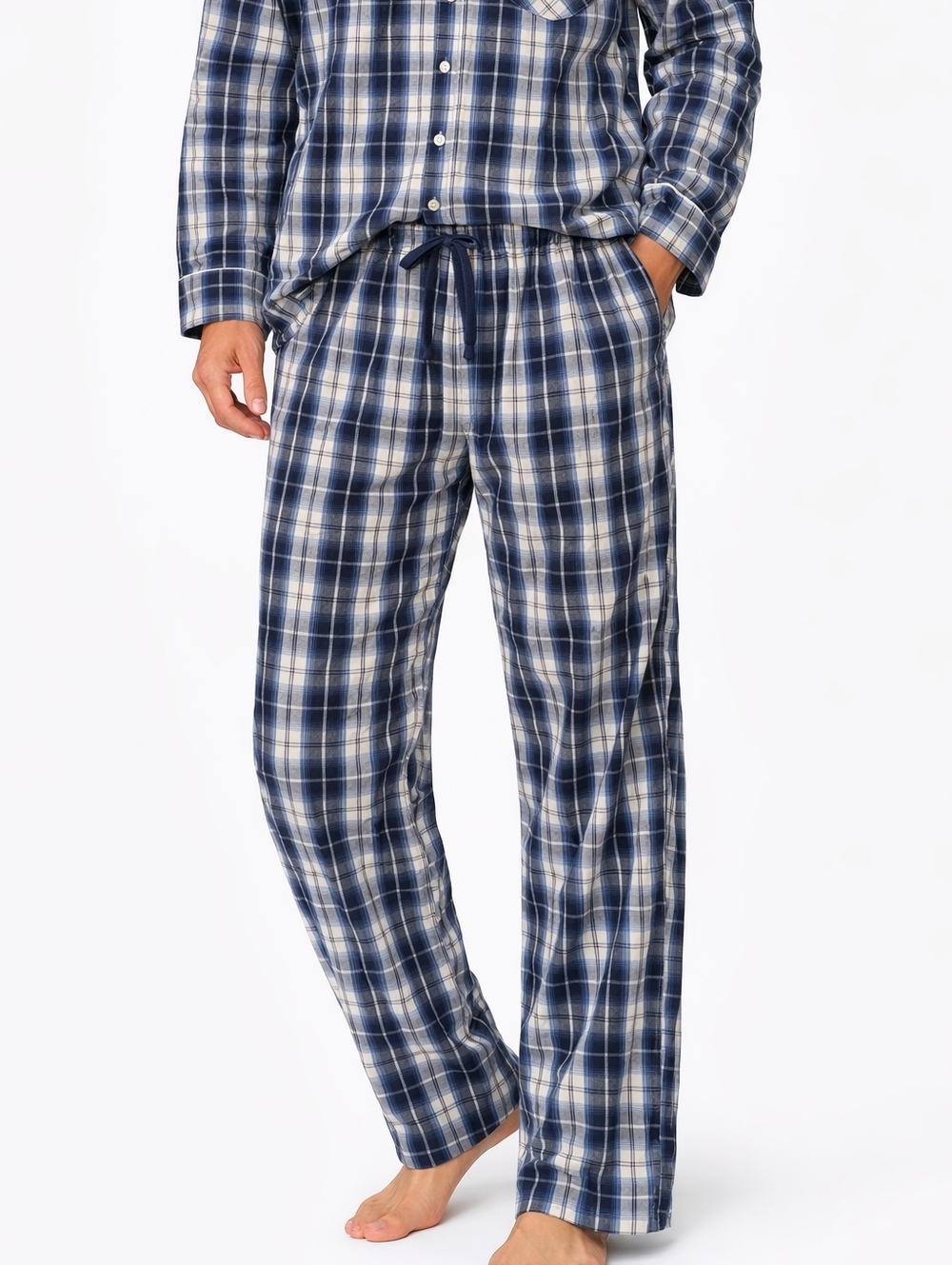 Simon Chang ($110) Plaid Pajama Set Blue Flannel Button Up Top Lounge Pants Set